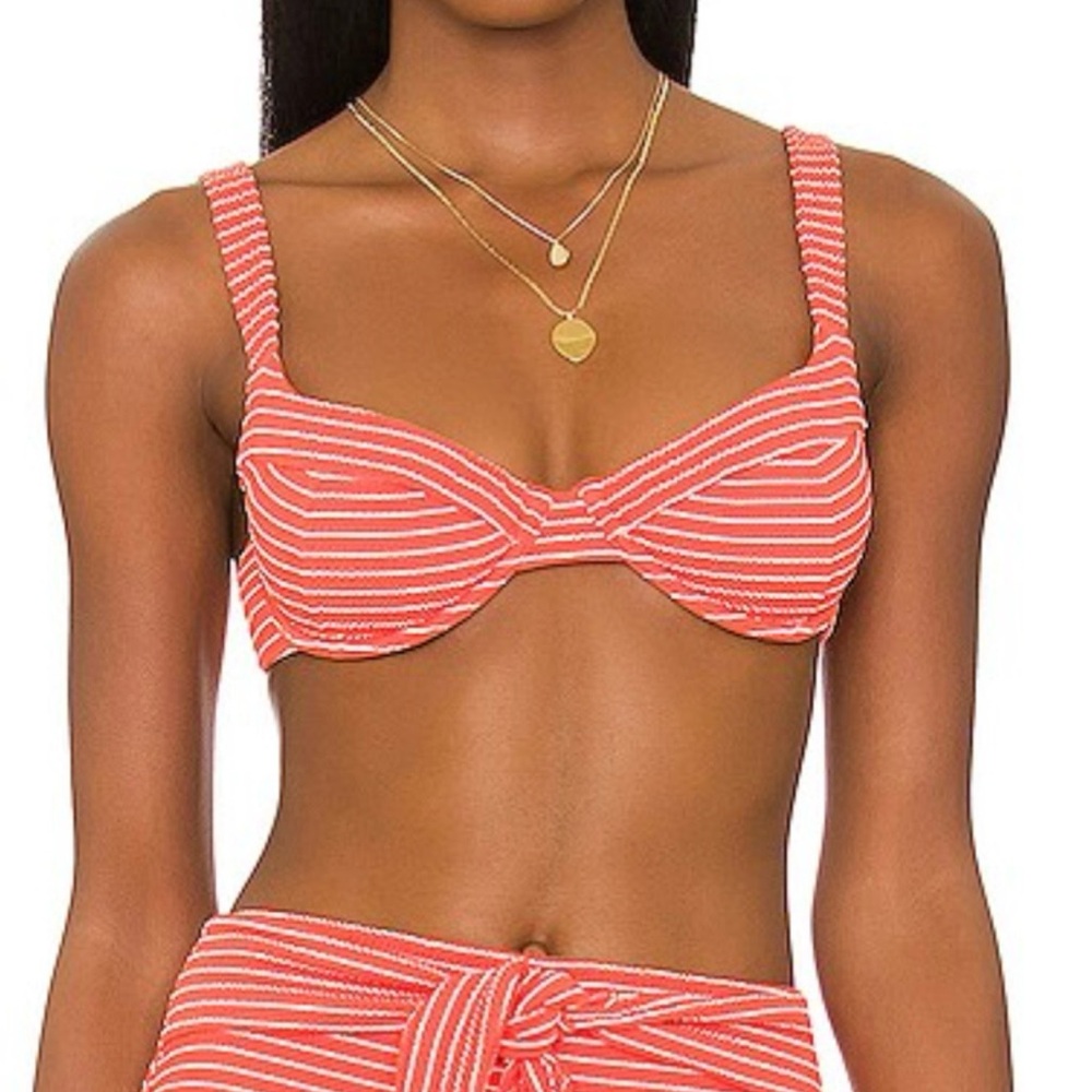 Jonathan Simkhai Coral Striped Bikini Top